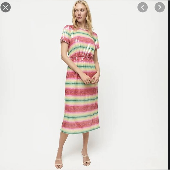 J. Crew sequin stripe cap sleeve sheath dress watermelon colorful SZ 10 NWT - Picture 2 of 8